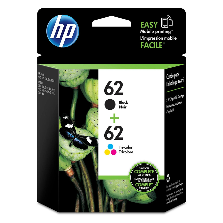 Original HP 62 Black & Tri-Color Ink Cartridges 2-Pack - N9H64FN