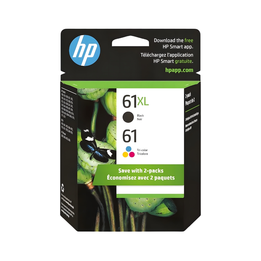 Original HP 61XL/61 Black and Tri-Color Ink Cartridges 2-Pack (CZ138FN)