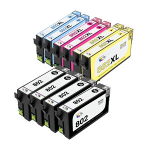 Bulk Set of 10 Remanufactured Ink Cartridges for Epson 802/802XL: 4 Standard Black and 2 Each of High Yield Cyan, Magenta and Yellow