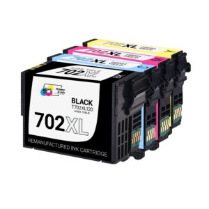 Remanufactured Bulk Set of 4 Ink Cartridges for Epson 702XL – Includes T702XL120 Black, T702XL220 Cyan, T702XL320 Magenta, T702XL420 Yellow