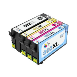 Bulk Set of 4 Remanufactured Ink Cartridges for Epson 802XL: 1 Black, Cyan, Magenta & Yellow