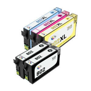 Bulk Set of 5 Remanufactured Ink Cartridges for Epson 802/802XL: 2 Standard Black and 1 Each of High Yield Cyan, Magenta, and Yellow