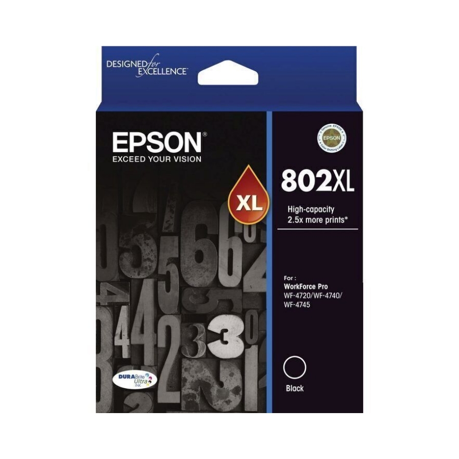 Original Epson T802XL120 (802XL) High Yield DURABrite Black Ink Cartridge