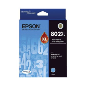 Original Epson T802XL220 (802XL) High Yield DURABrite Cyan Ink Cartridge