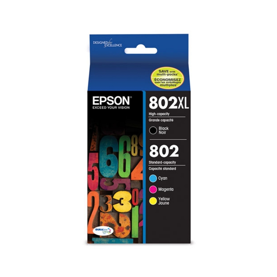 Original Epson T802XLBCS (T802XL) High Yield Black/Color Ink Cartridge Combo Pack
