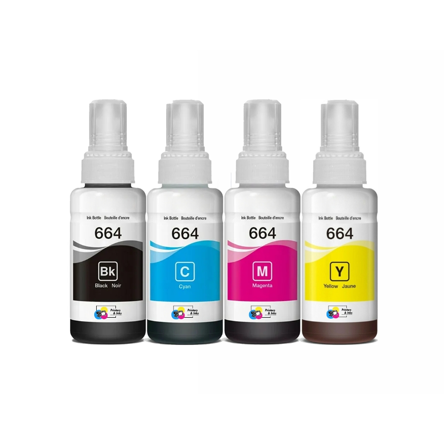 Remanufactured Epson 664 Ultra HY Ink Bottle Set – 4-Pack (Black, Cyan, Magenta, Yellow)