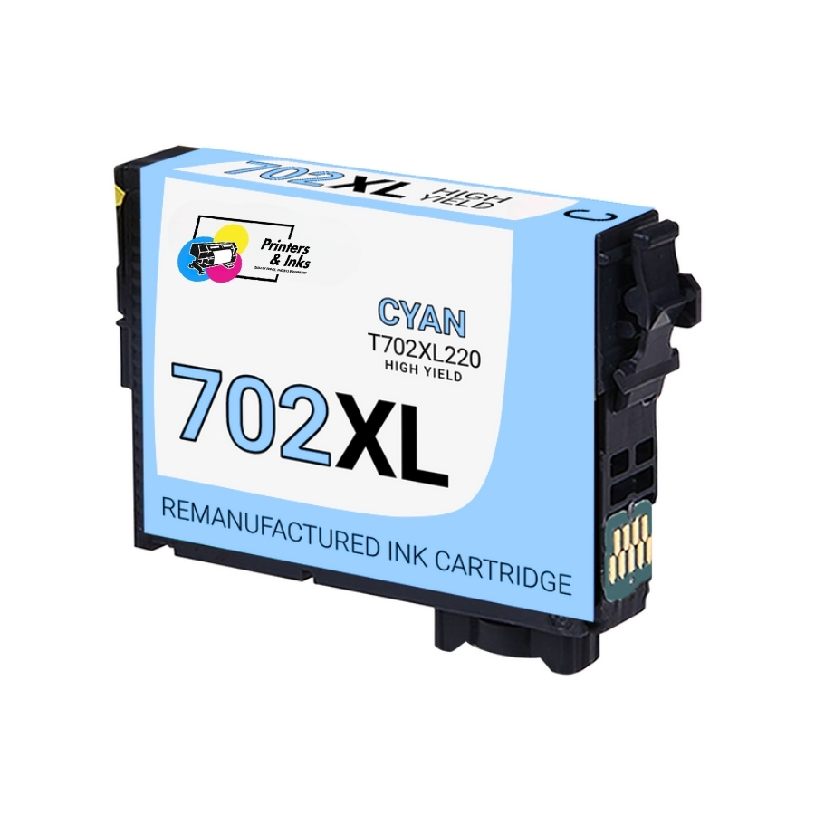 Remanufactured Epson T702XL220 (702XL) High Yield Cyan Ink Cartridge